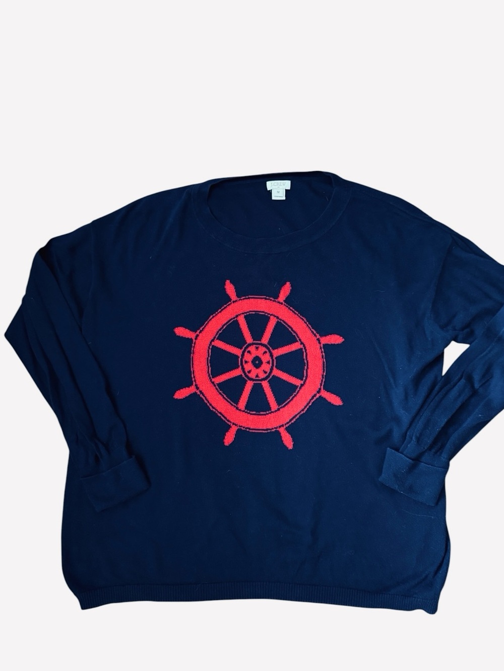 J CREW NAUTICAL SHIP WHEEL SWEATER NAVY BLUE Size M